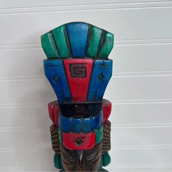aztec wooden carved wood painted totem - Picture 3 of 13